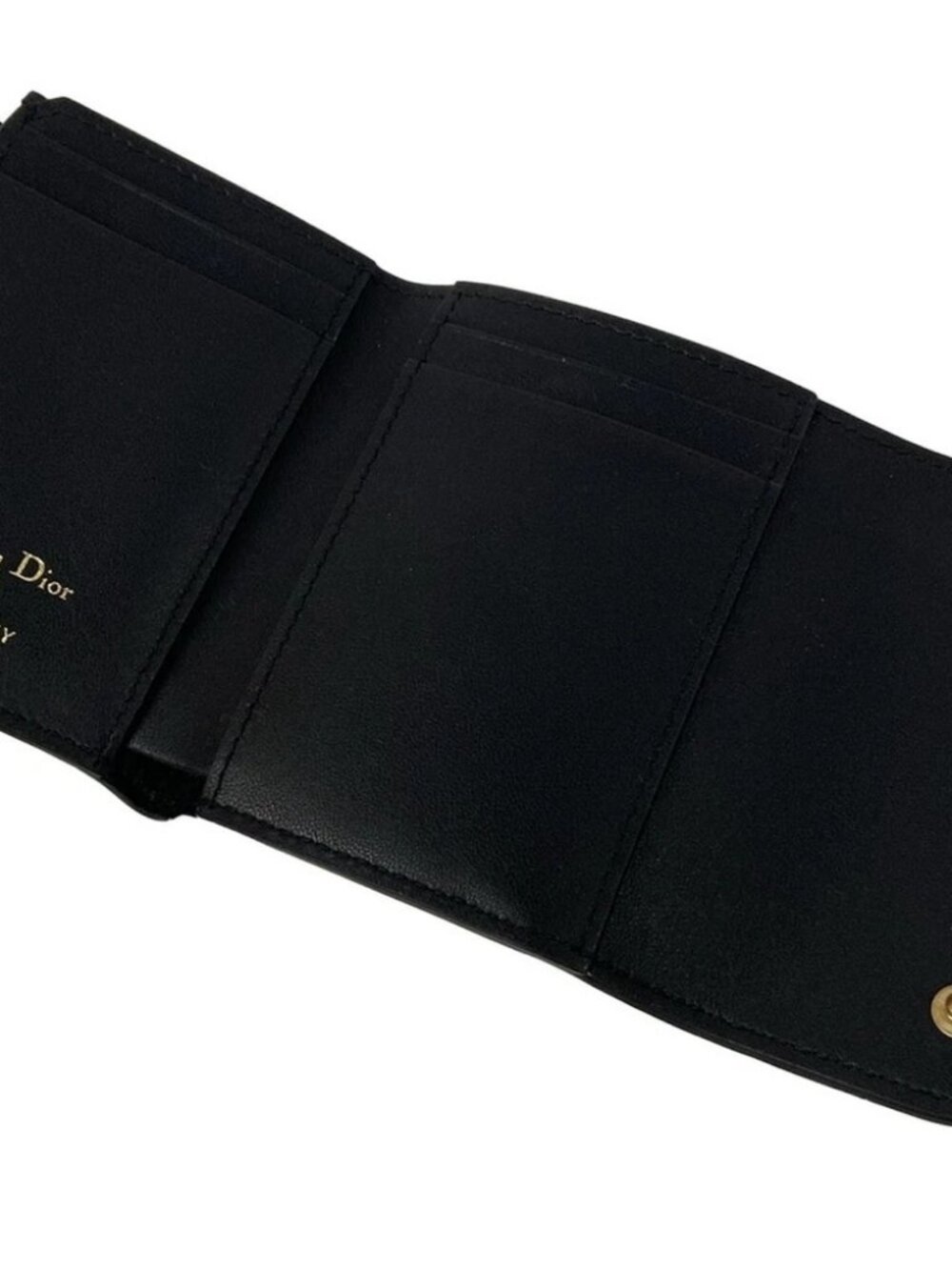DIOR/ChristianDior Saddle Lotus Wallet - Black Leather Trifold Wallet - Picture 3 of 5